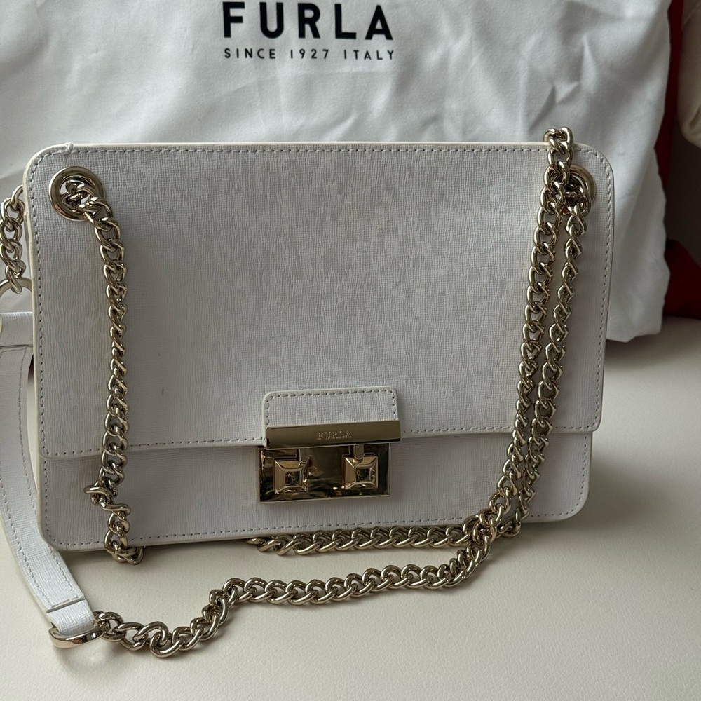 Furla White Crossbody Bag with Gold Chain